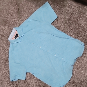 MB Michael Brandon Slim Fit Blue SS Button-down‎ Floral Collar. Men's XL